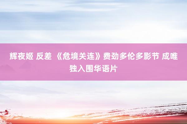 辉夜姬 反差 《危境关连》费劲多伦多影节 成唯独入围华语片