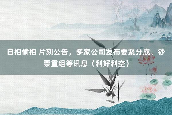 自拍偷拍 片刻公告，多家公司发布要紧分成、钞票重组等讯息（利好利空）