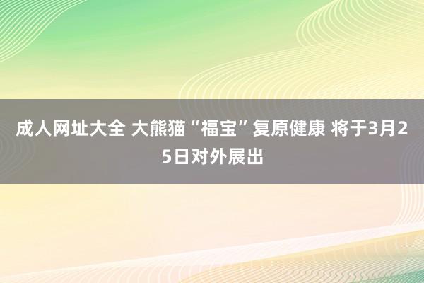 成人网址大全 大熊猫“福宝”复原健康 将于3月25日对外展出